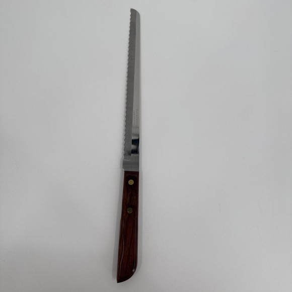 Washington Forge Stainless USA 13" Knife 9"‎ Blade Serrated EUC Vintage Wood - Picture 1 of 7